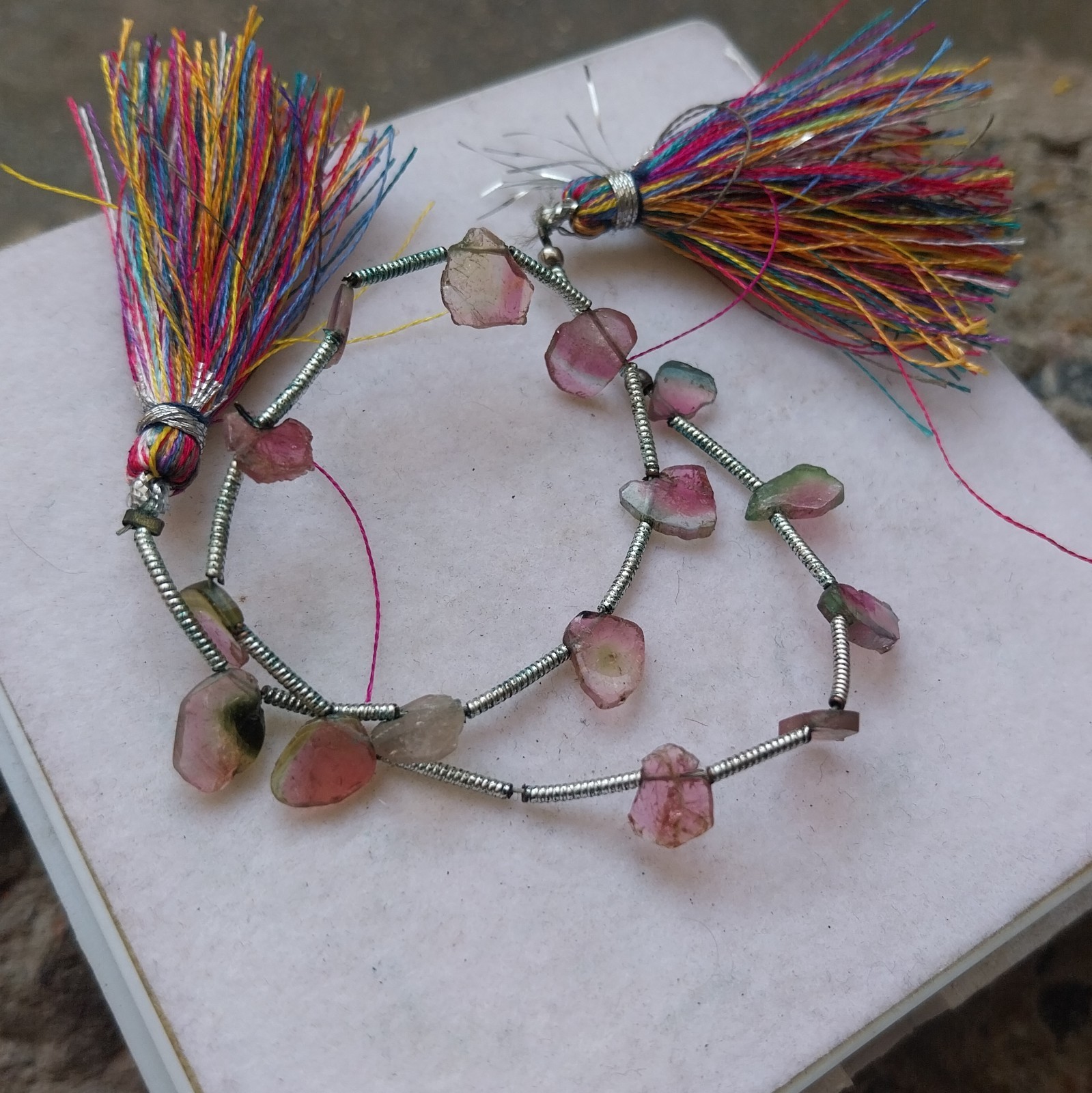 15 Carat Natural Watermelon Pink Bi-Color Tourmaline Slice 8 Inch Necklace