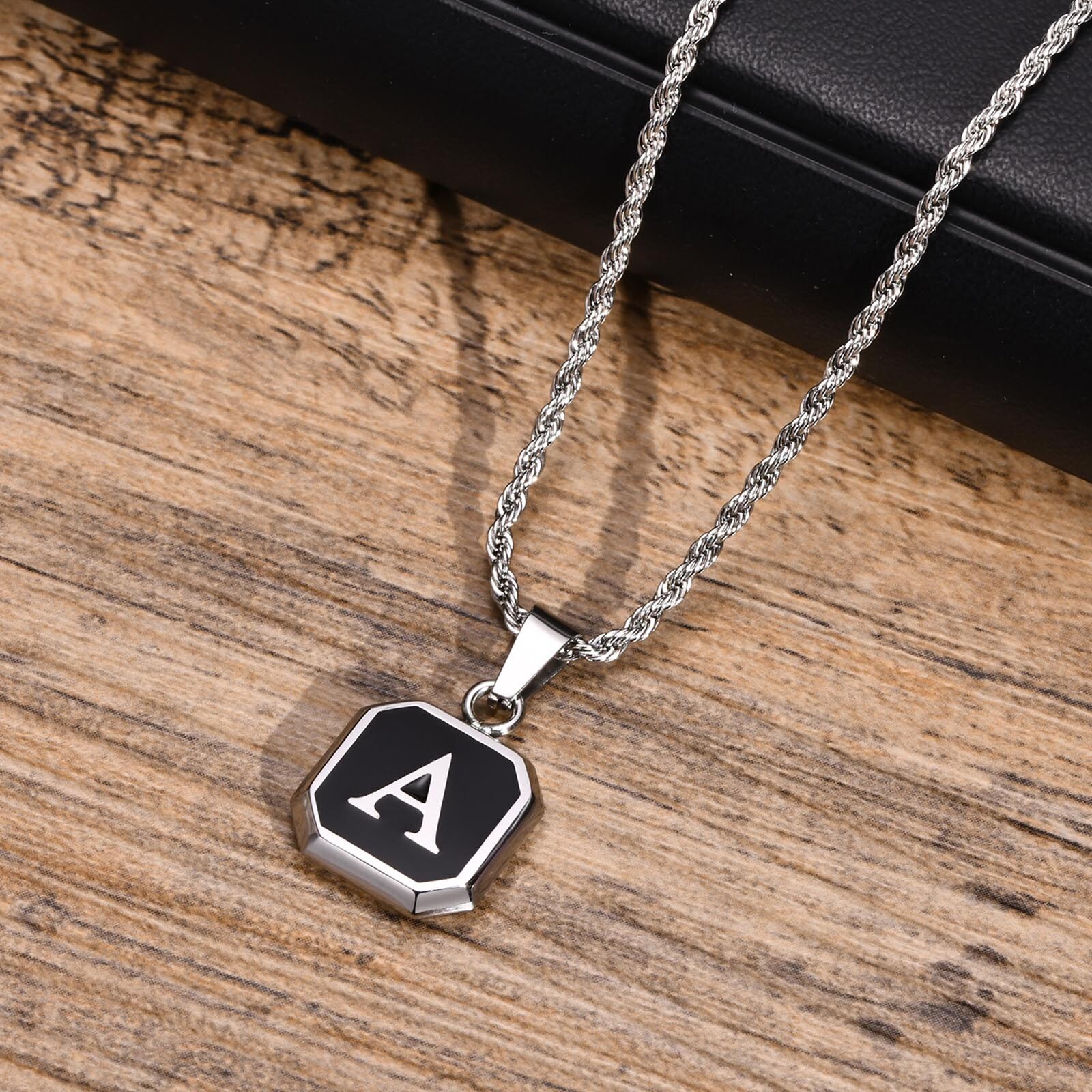 Vnox Initial Necklaces for Men Stylish Letter A-Z Pendant Geometric Chain Gifts