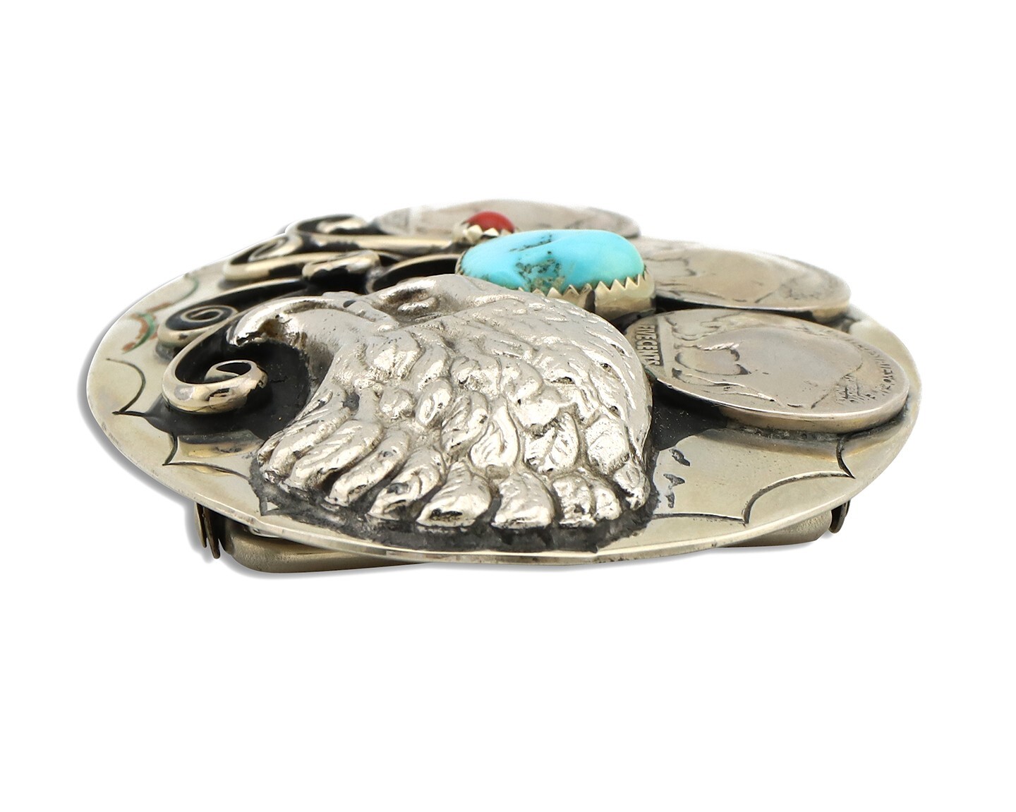 Navajo Eagle Belt Buckle Nickle Silver Gemstone Handmade Native American C.80’s