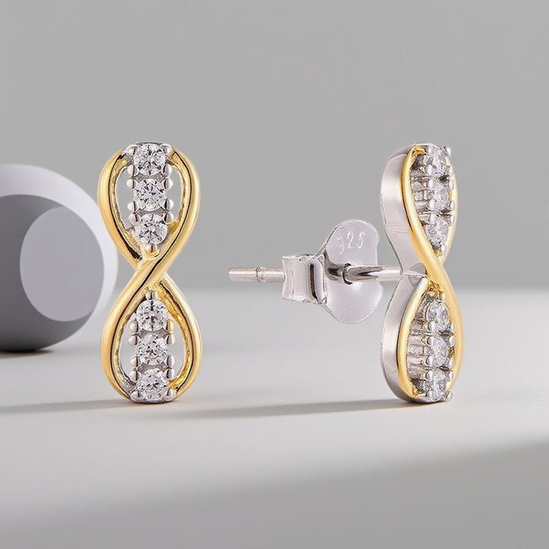 Moissanite Two Tone Infinity Stud Clear Crystal Elegant Love Knot Jewelry Women