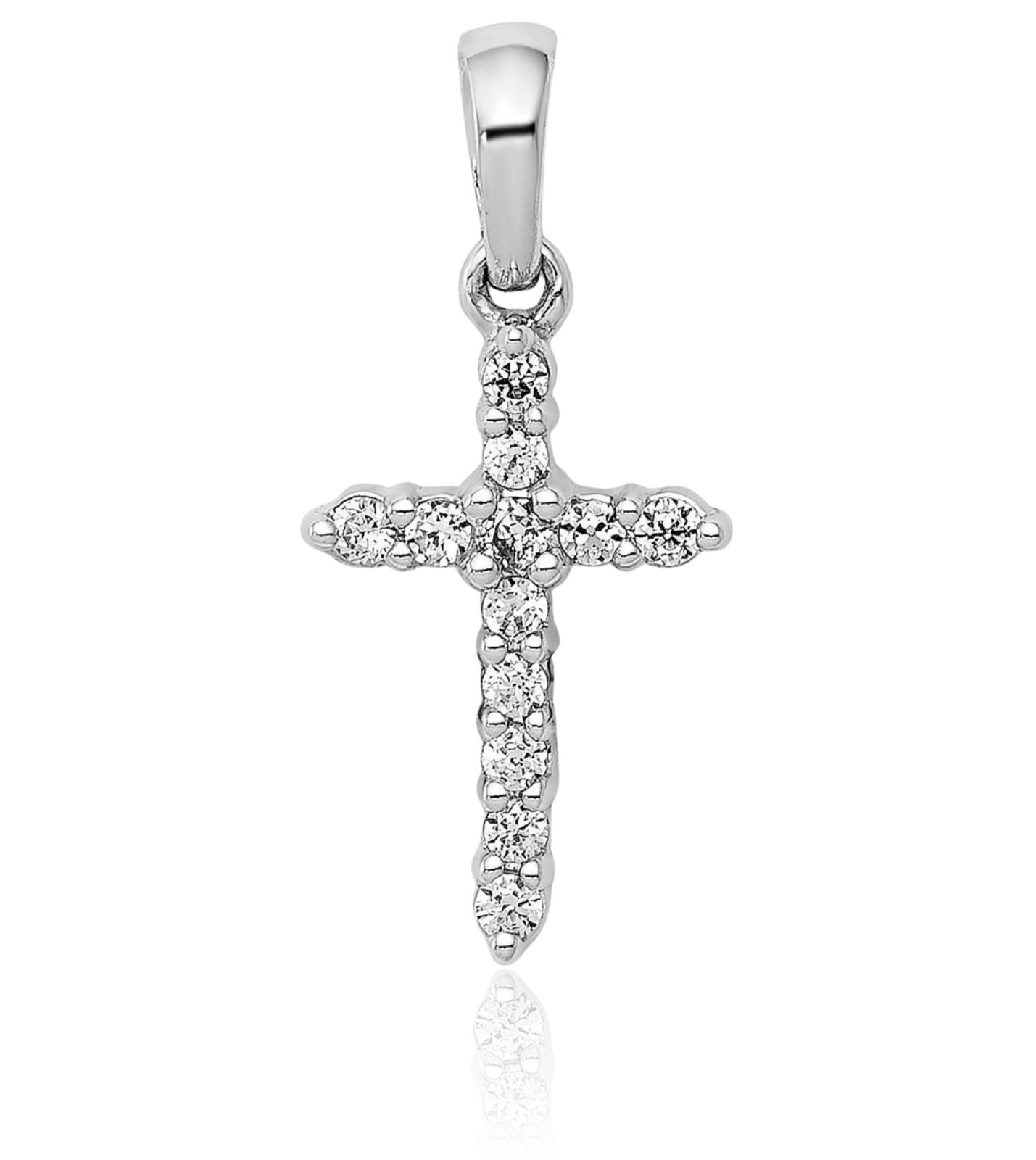 14K Solid White Gold 0.11 ct Diamond Small Cross Pendant Necklace 18mm 3/4 inch