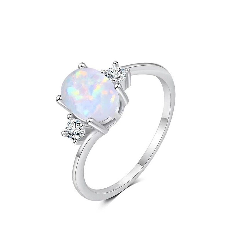 Sterling Silver Plated Promise Engagement Wedding Opal CZ Zirconia Ring R68