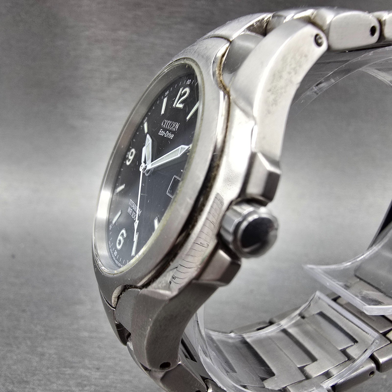 Citizen Eco-Drive Watch Men 41mm Black Dial Titanium Date E111-K006368 Runs