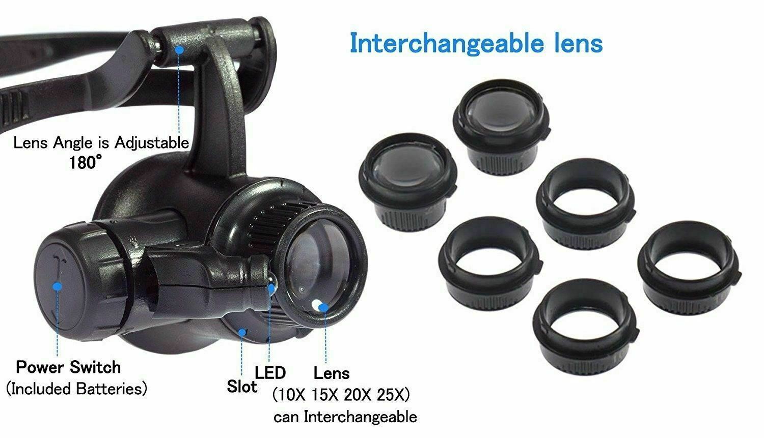 Double Eye Jewelry Watch Repair Magnifier Loupe Glasses With LED Light 8 Lens US