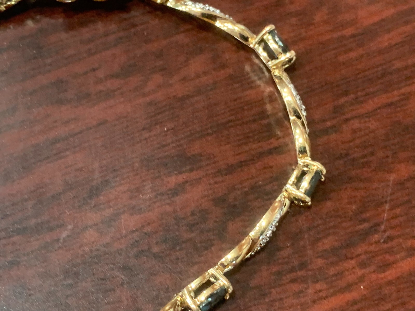 Yellow Gold Over Sterling Silver Sapphire Tennis Bracelet 7″ 8.8 Grams