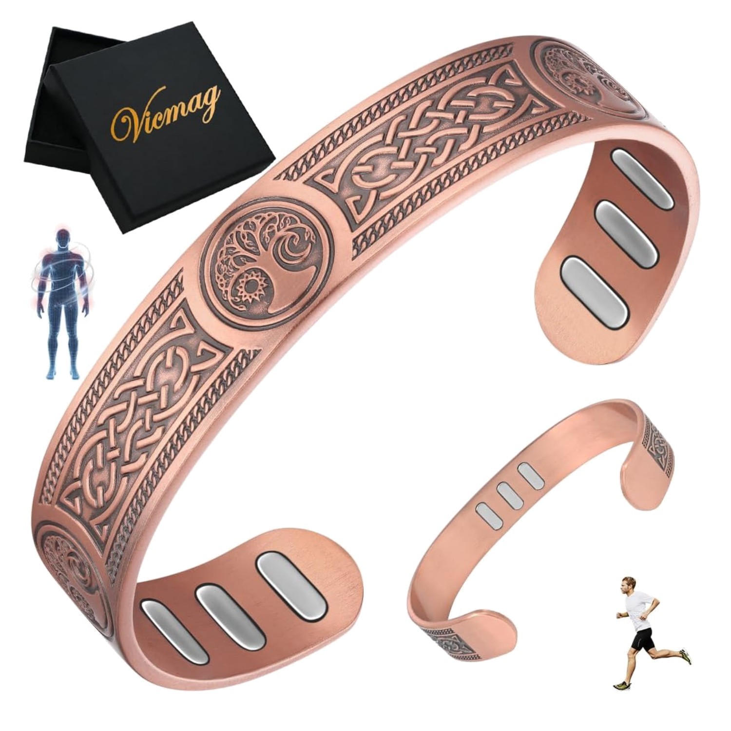 Adjustable 99% Pure Copper Bracelet for Men – Viking & Sun Moon Tree Design