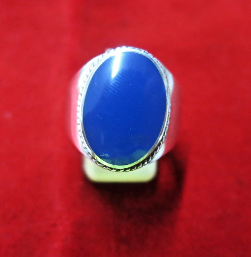 Egyptian 925 Sterling Silver Blue Agate Ring Unique Design Size 9.5