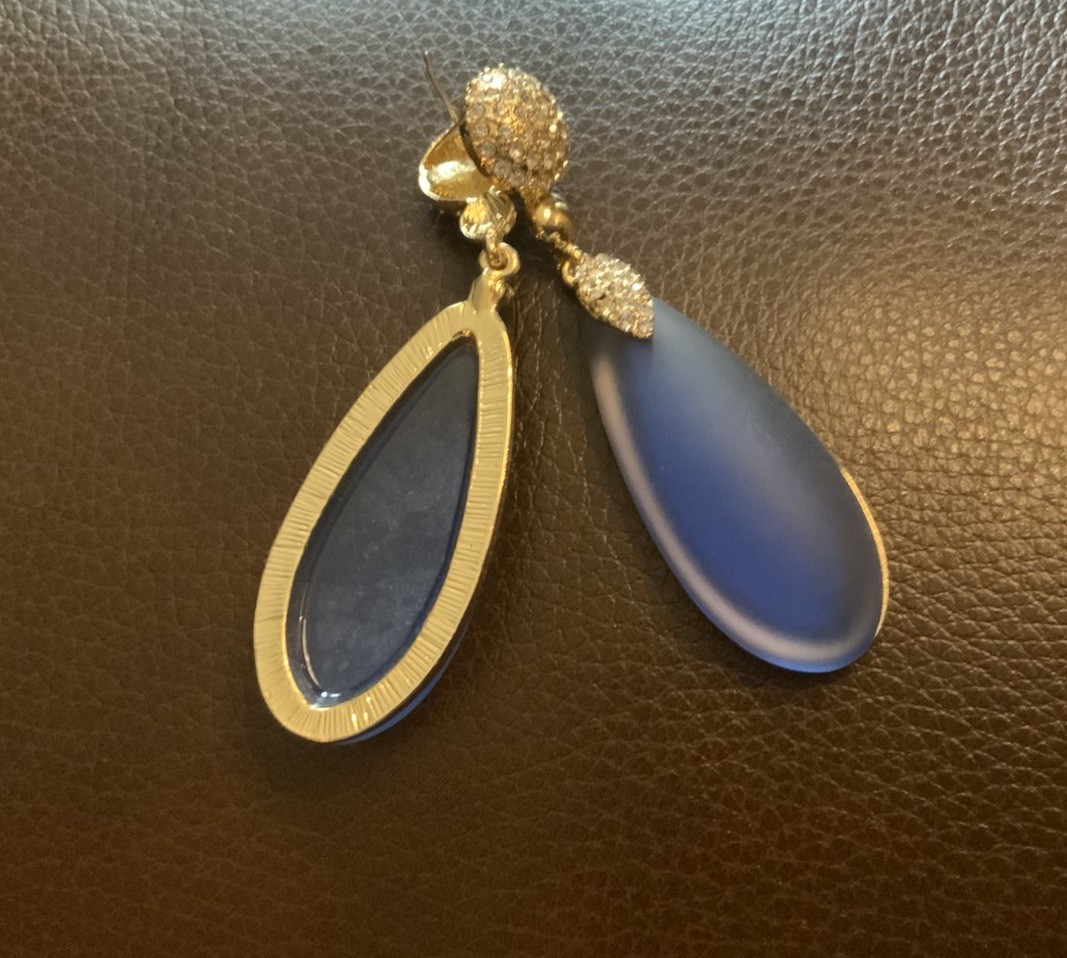 Art Deco Lucite Solanales Earrings Museum Gold Teardrop VTG Court Boho Crystal