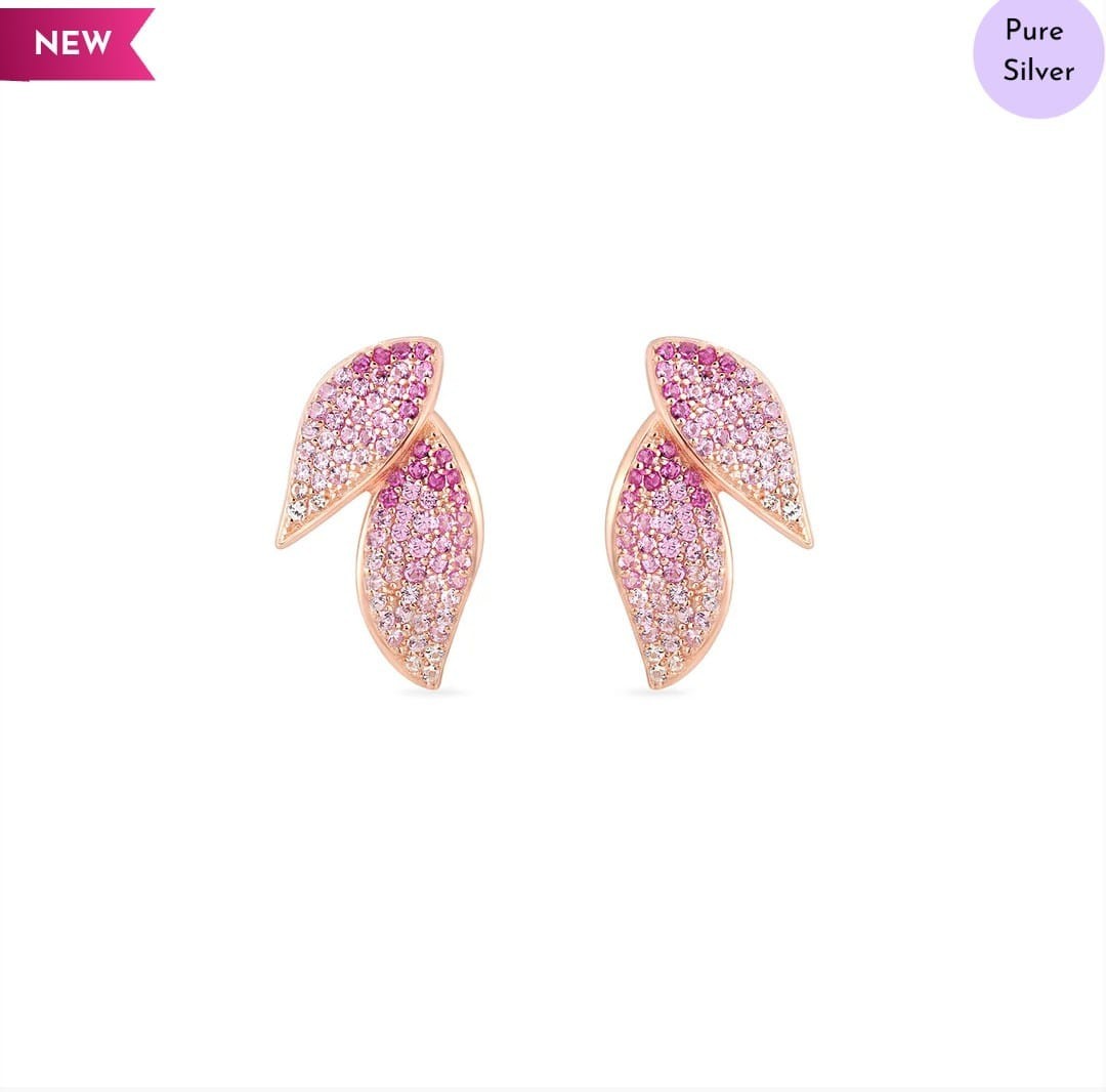 925 Sterling Silver 14K Rose Gold Plated Pink Ombre Leaf Stud Earrings Women