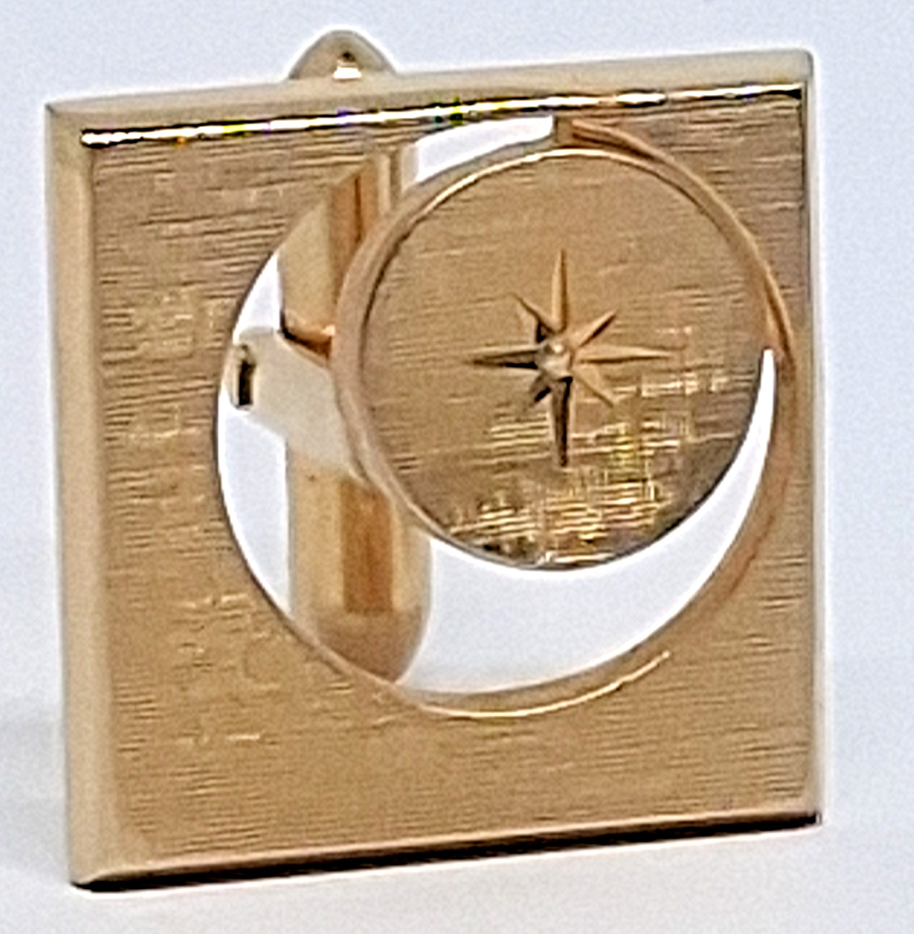 Vintage Swank Gold Tone Square with Crescent Outline and Star Center Cufflinks