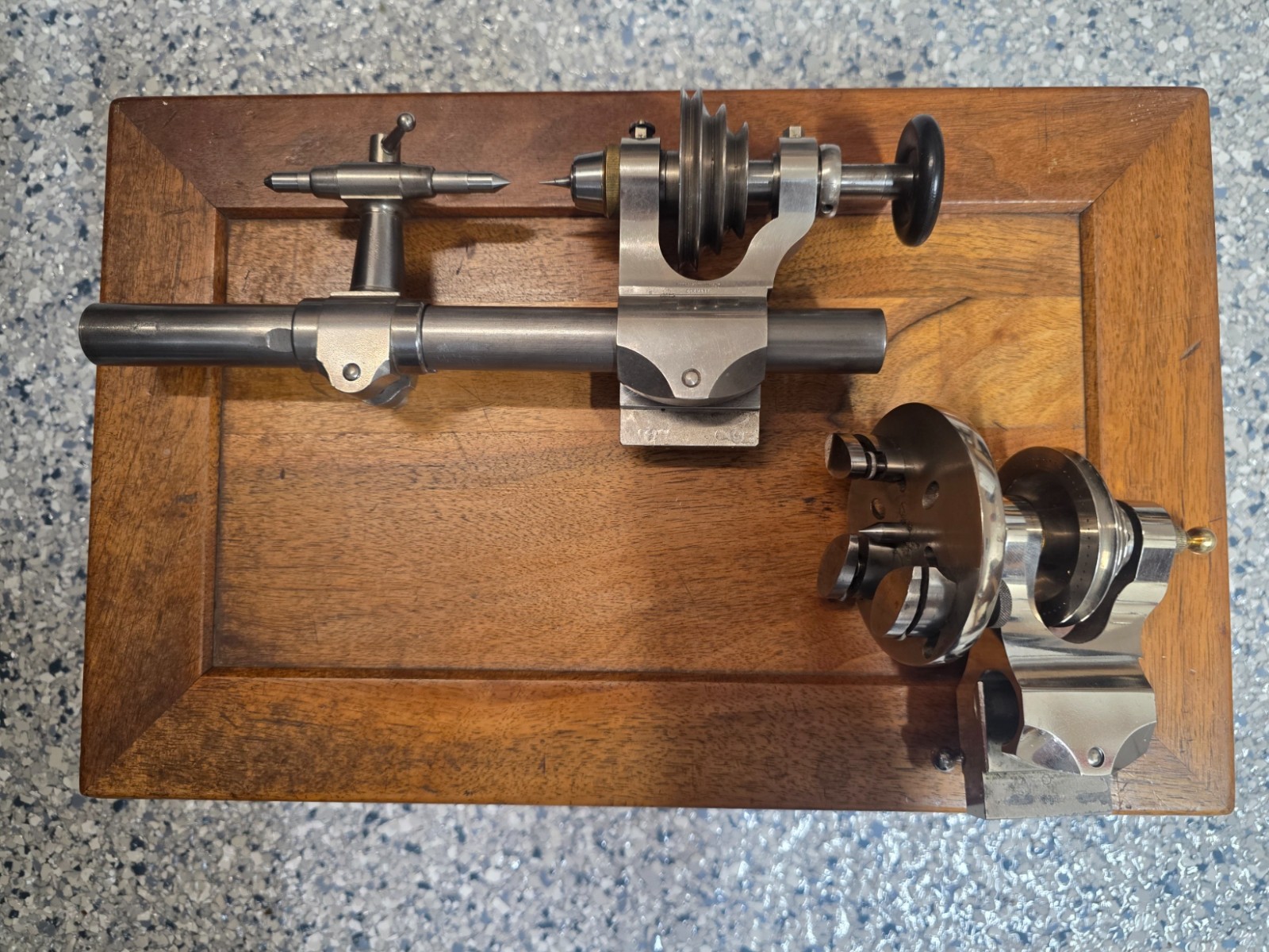 Watchmakers Lorch 8mm Lathe Kit Box Vintage Cross Slide, face plate, original