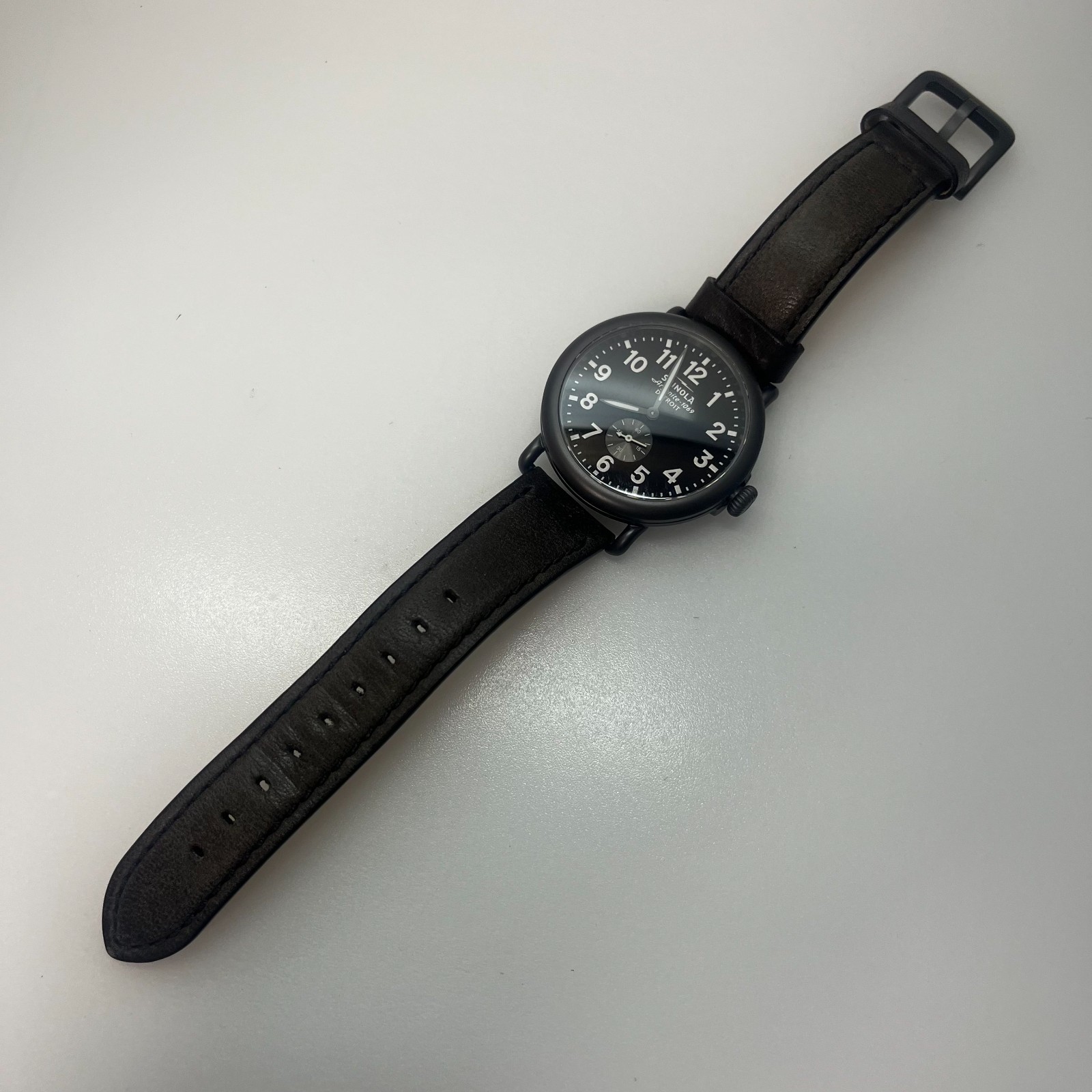 SHINOLA Argonite-1069 Black Quartz Watch USA MADE 41mm w/Box, Paper & Strap#886A