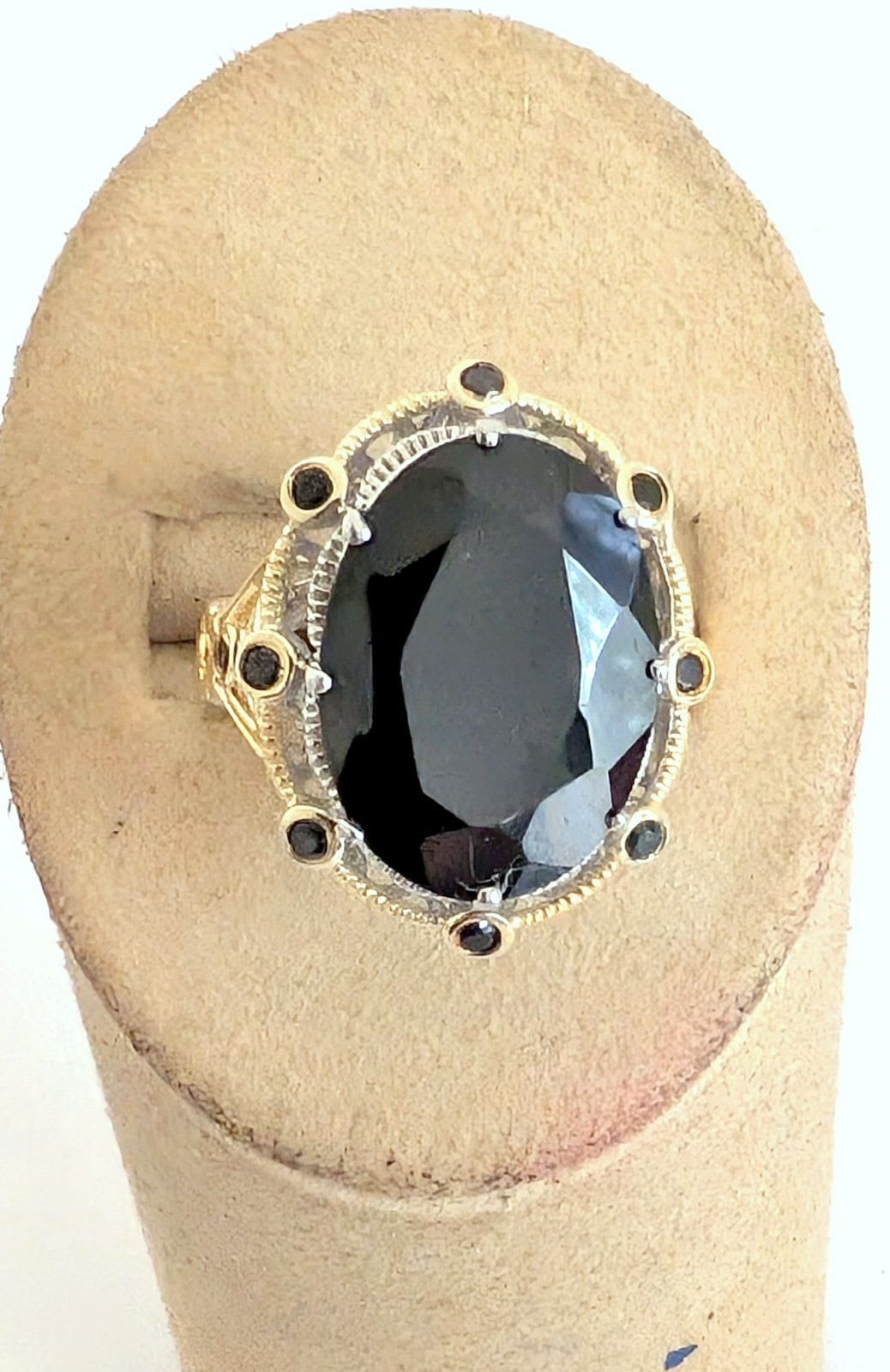 Gorgeous STS Karis Black Spinel 18K Gold/Rhodium over Sterling Silver Ring 6.5