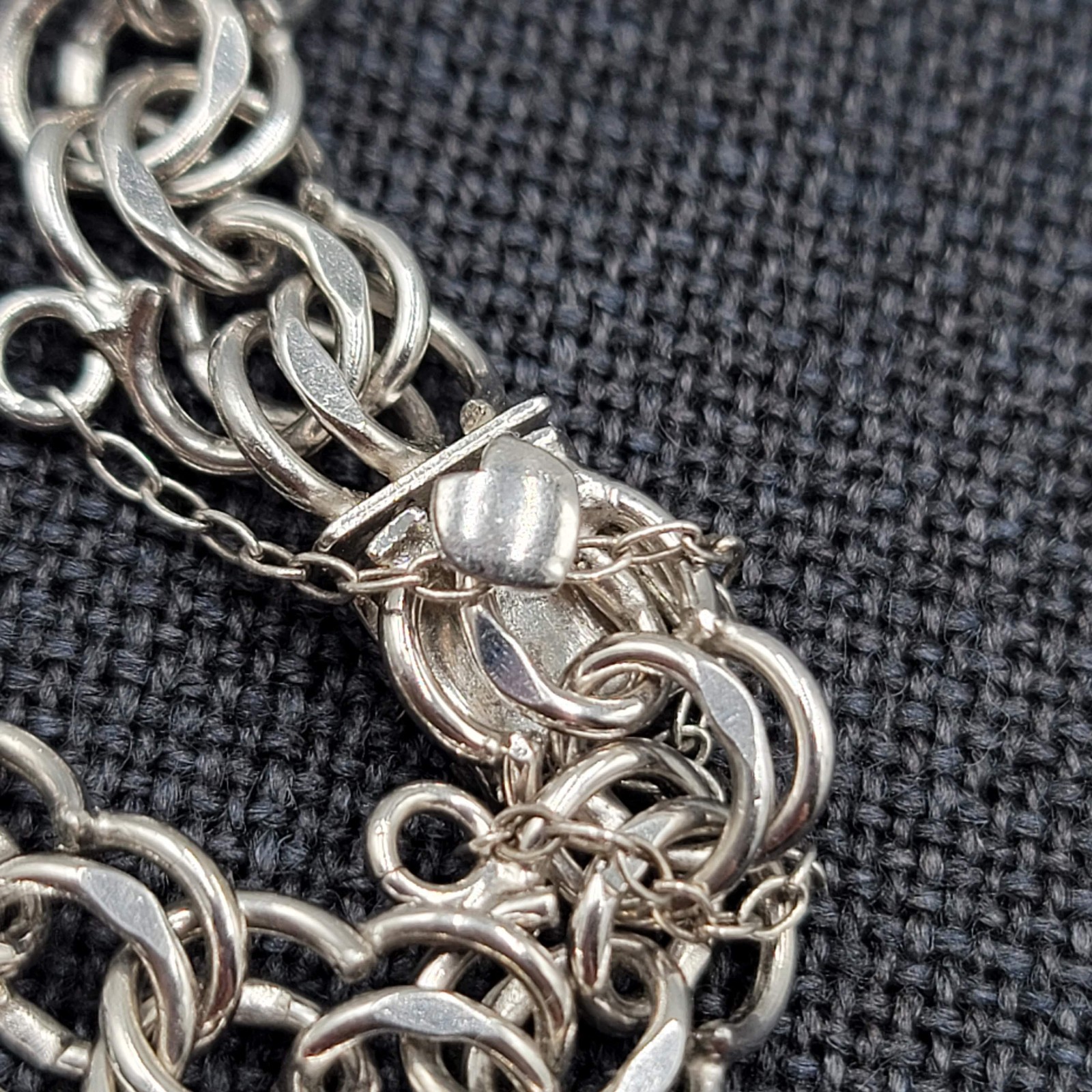 Elco Sterling Silver Double Link Charm Bracelet 7″ Safety Chain 16.4 grams