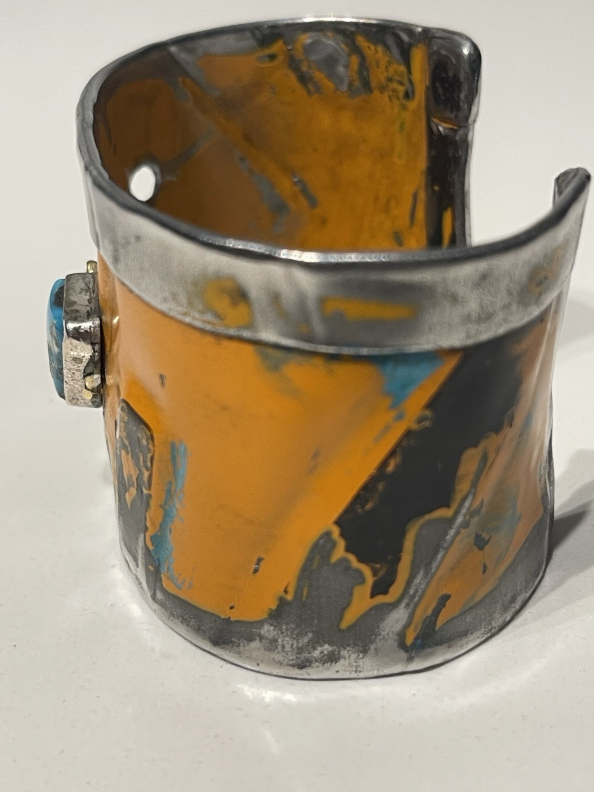 Kit Carson Handmade Metal Turquoise Cuff Bracelet hand painted Mustard Yellow