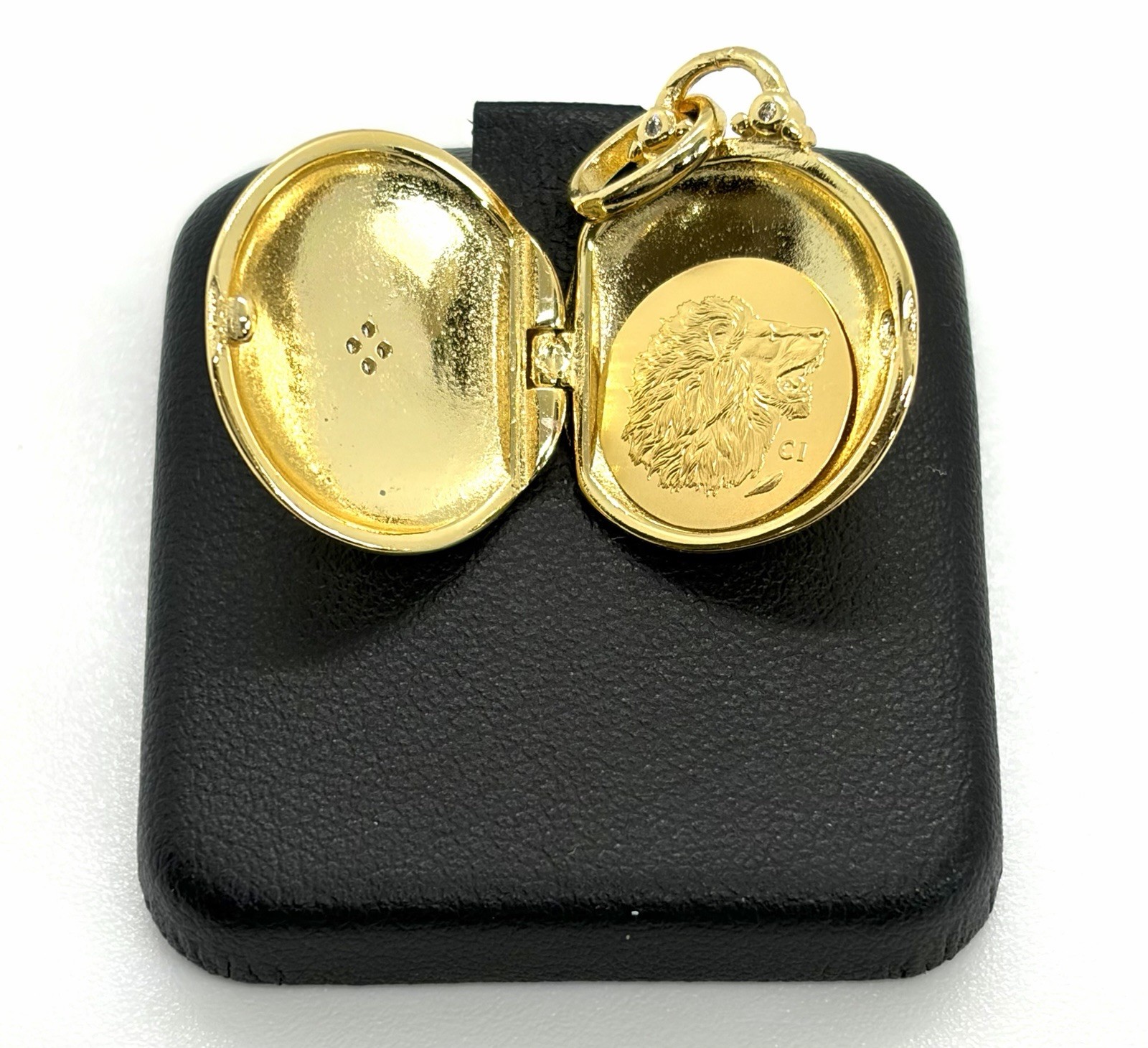 Cook Islands Lion 24K Gold Coin 0.5g Locket Pendant Silver 925 Opening Star CZ