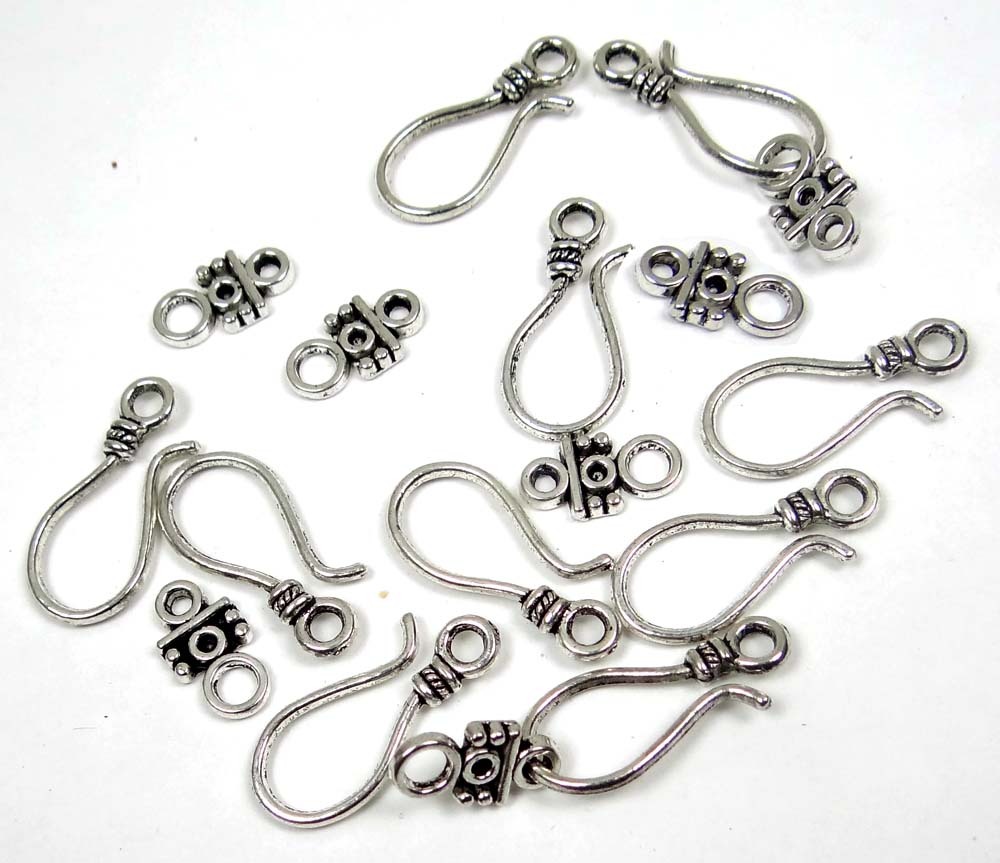 20 pcs / 10 sets Antique Silver Pewter Hook Eye Clasps 24x10mm