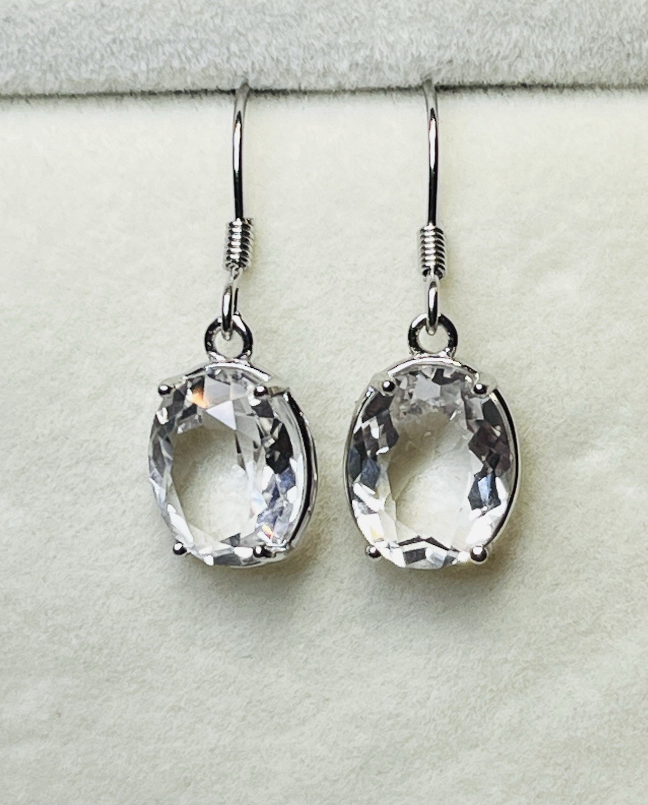 Rare 925 Sterling Silver 5 CTW Natural Clear Topaz Dangle Hook Earrings