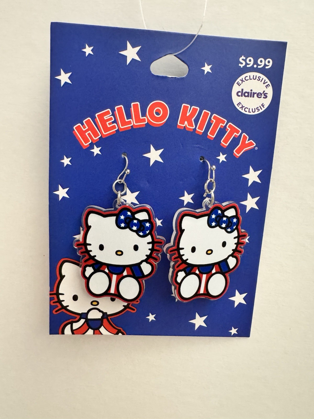 Hello Kitty Claire’s Exclusive Patriotic Earrings With Stars Design NEW ON BOARD