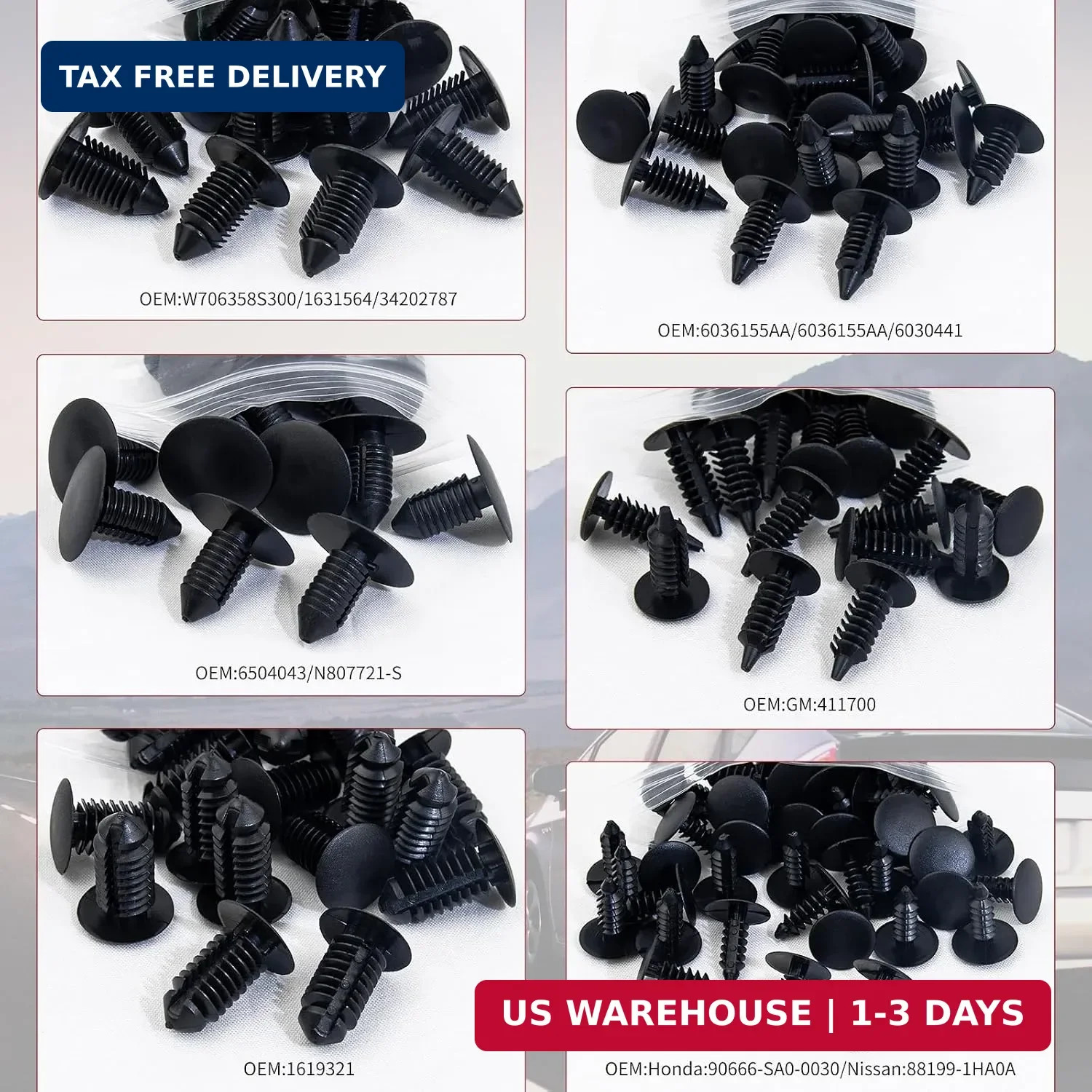 160 Pcs Christmas Tree Style Fender Retainer Clips 6mm/7mm/8mm/9mm/10mm/11mm Nyl