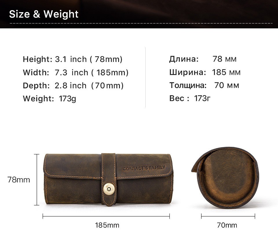 Genuine Leather Watch Roll Case 3 Slot Travel Watch Holder Portable Storage Men