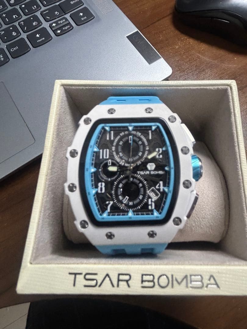 TSAR BOMBA Skeleton Qurtz Watch Blue White Luxury Tonneau Mechanical Men