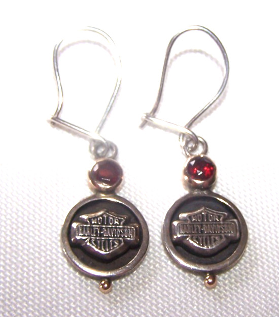 Harley-Davidson Stamped MOD Sterling Silver 925 Bar & Shield 10kt Stone Earrings