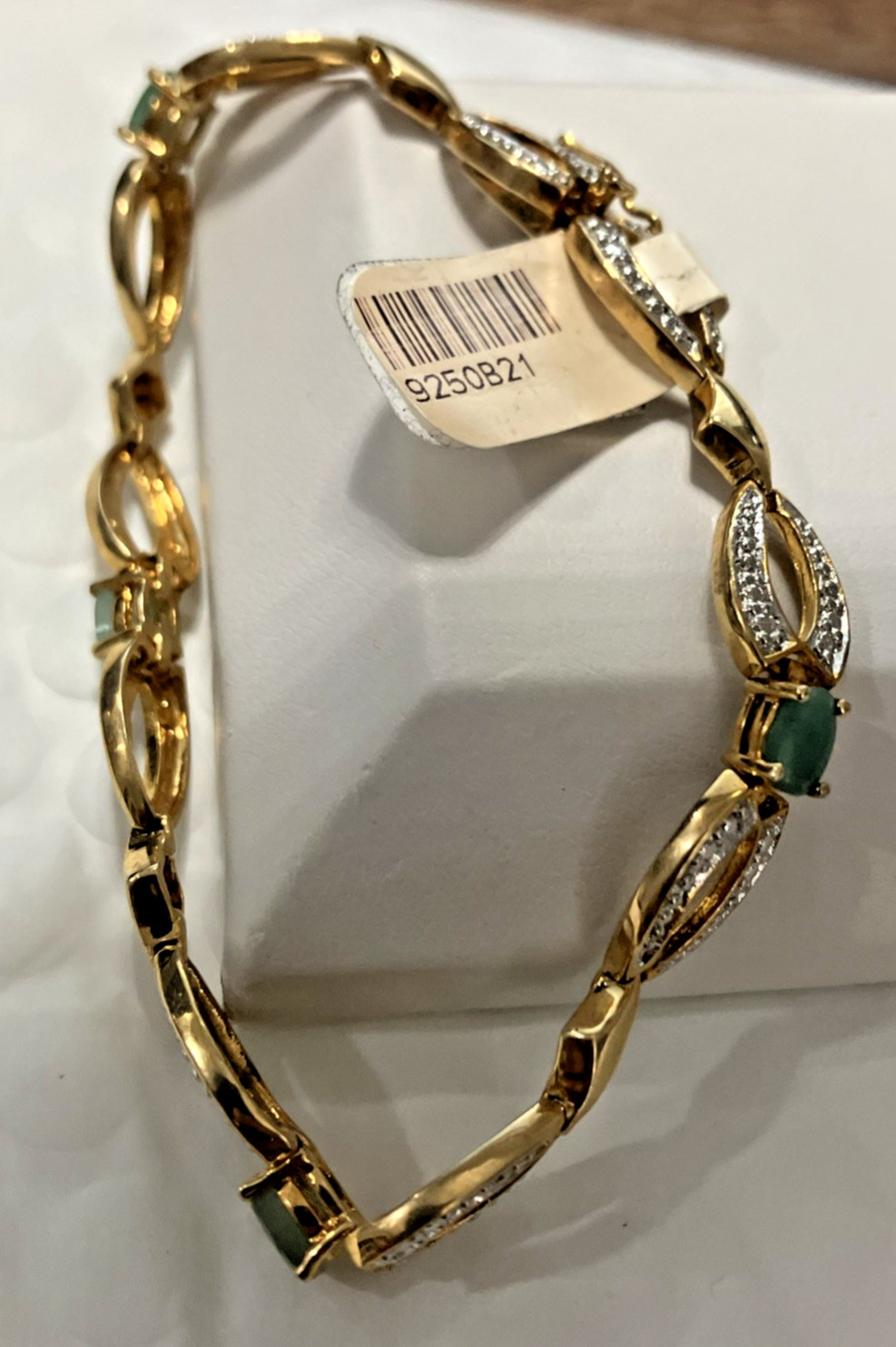 925 Sterling Silver Bct 12grams 8mm 7.5” Oval Green Stones Gold-Tone PreOwned