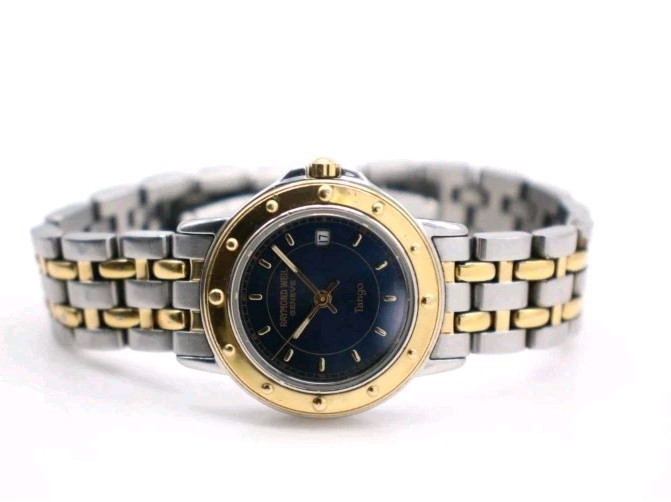 Raymond Weil Tango Two-Tone Blue Dial -5560 – 28mm 18k Plated Yellow Gold/Silver