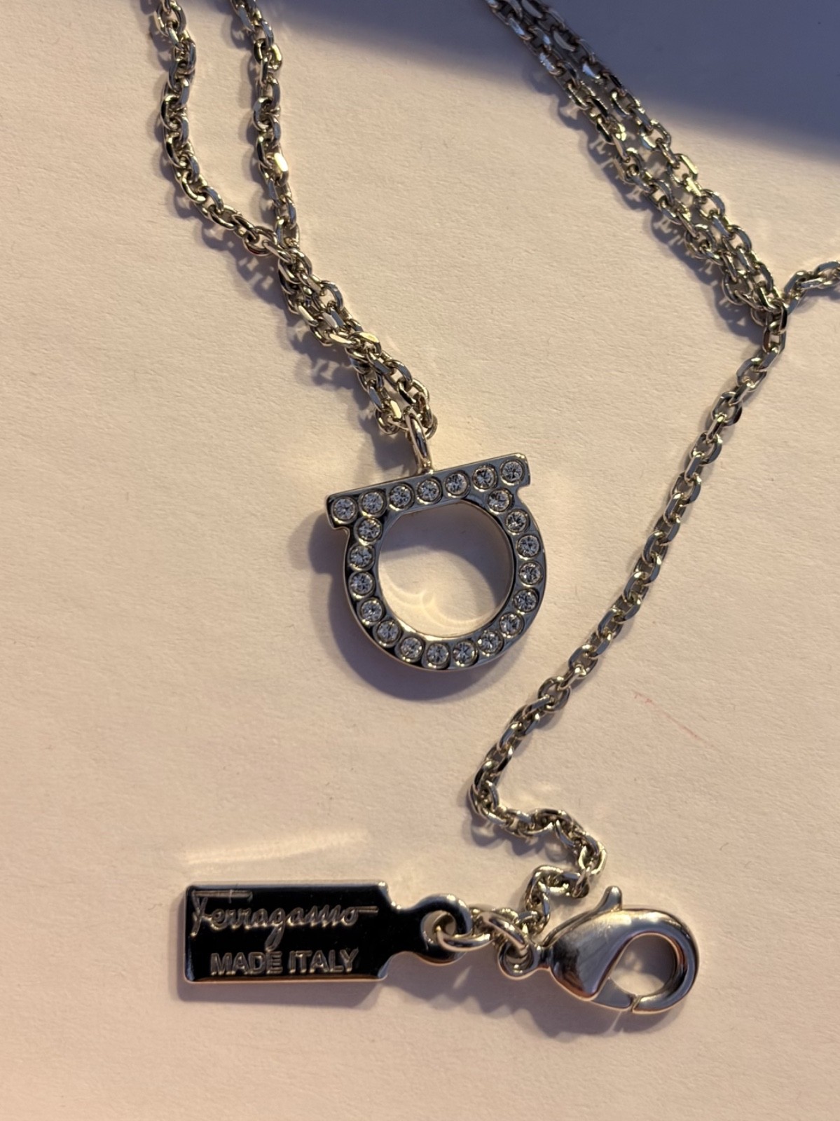 Ferragamo Necklace – Gancini Pendant Chain Silver – 100% Authentic