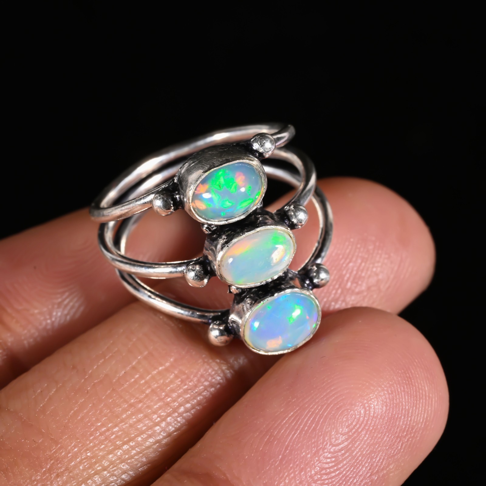 Ethiopian Opal Gemstone 925 Sterling Silver Handmade Jewelry Ring Gift For