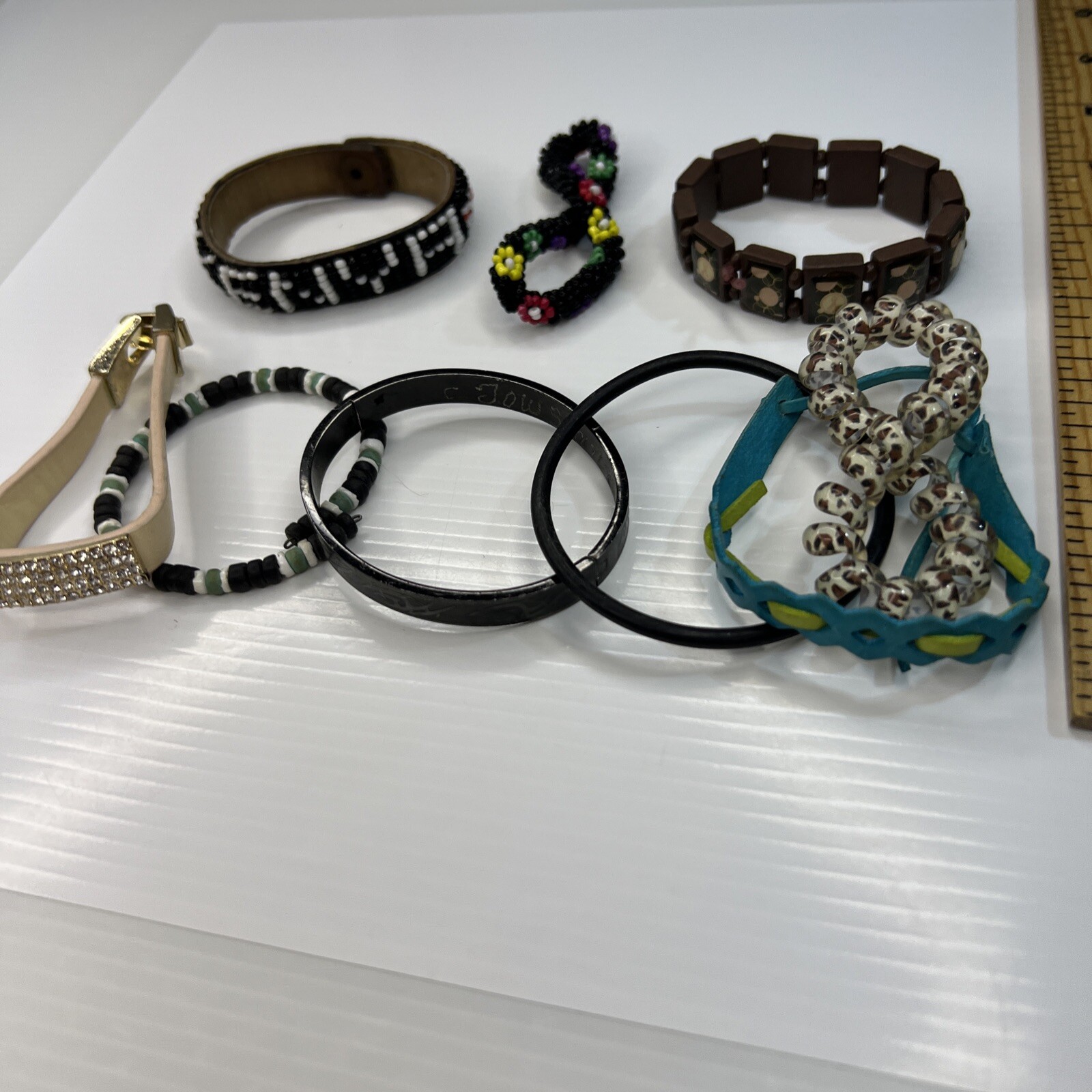 Lot Black Kenya Glass Beaded Leather Boho Hippie Wood Retro Bracelets