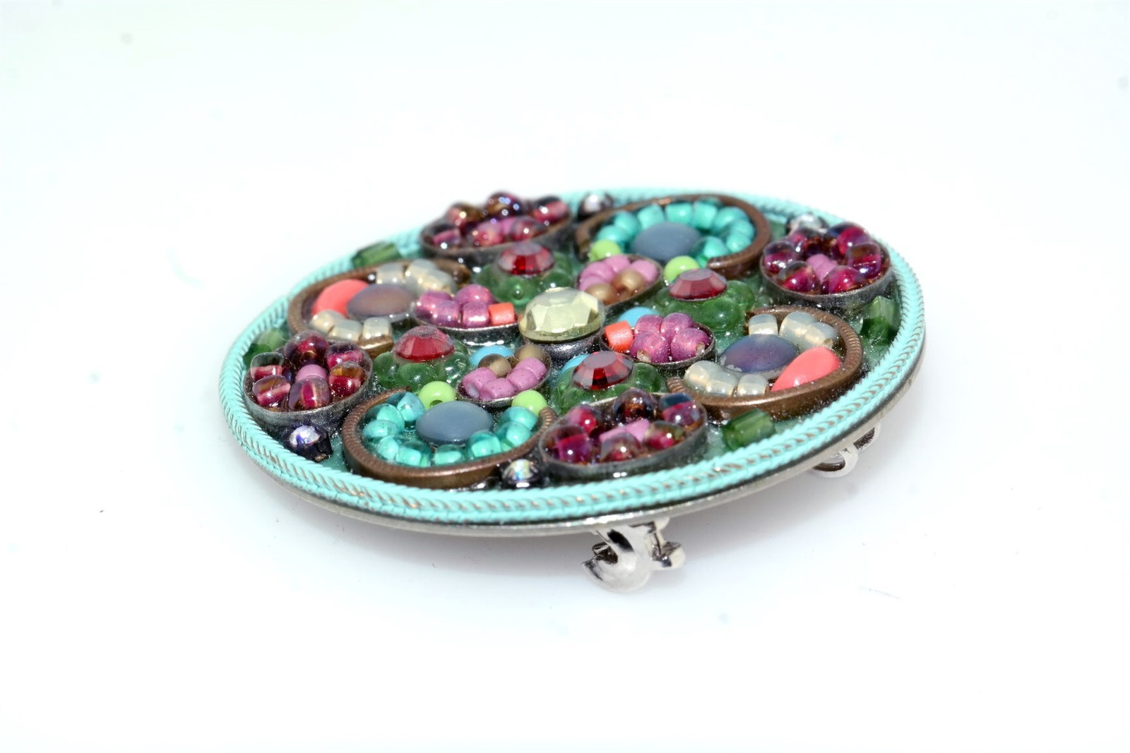 Contemporary Artisan Multi Color Metal Acrylic Glass Bead Circle Pin