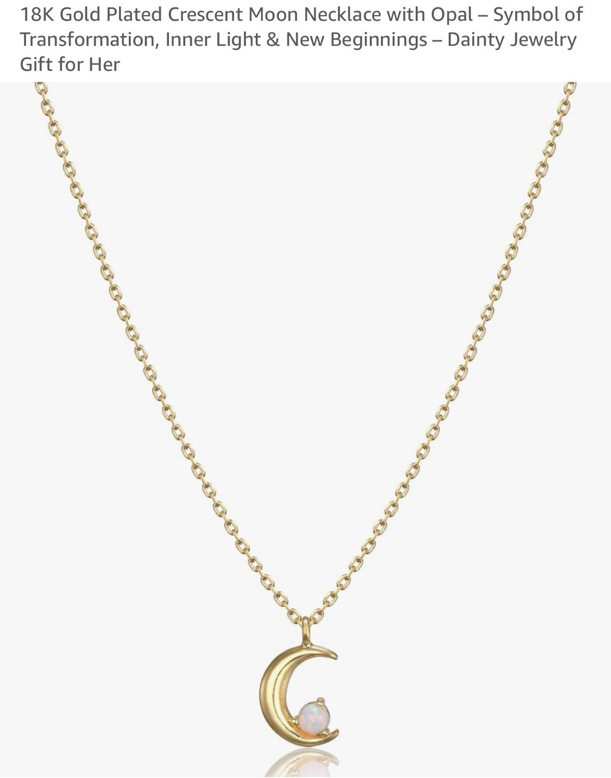 18k Gold Plated Crescent Moon Necklace With Opal