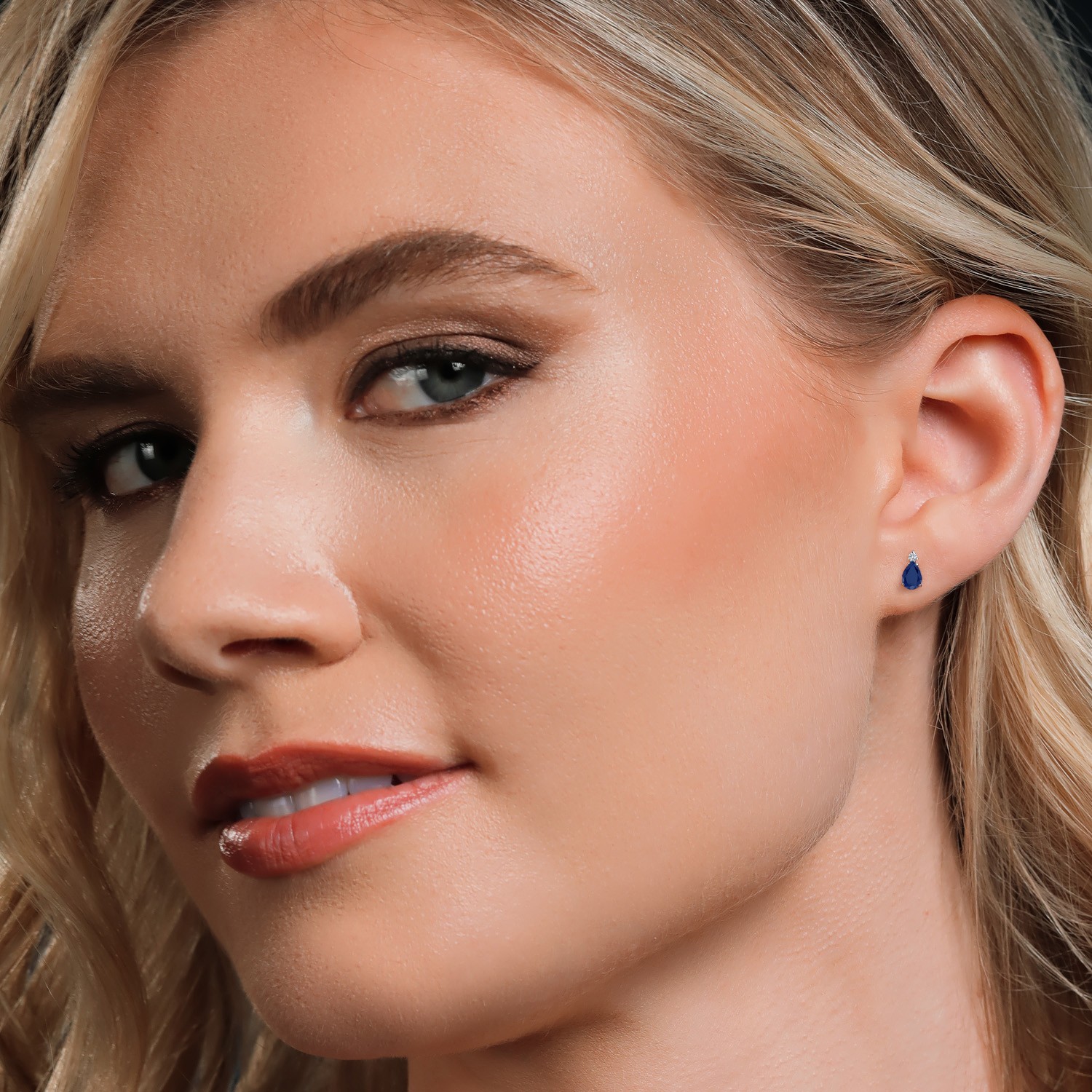 14K White Gold Sapphire and Lab Grown Diamond Stud Earrings for Women | 1.04