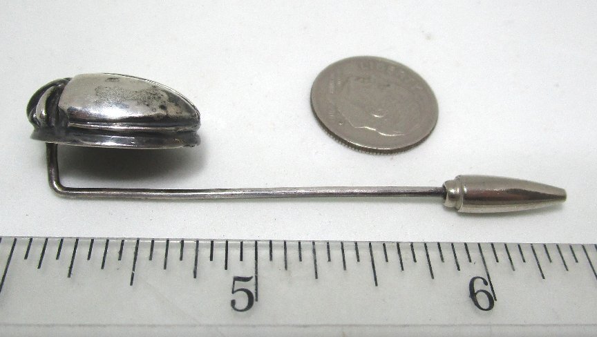 Silver Scarab Stick Pin 8.8 grams 2 1/2” There is an indistinct mark.
