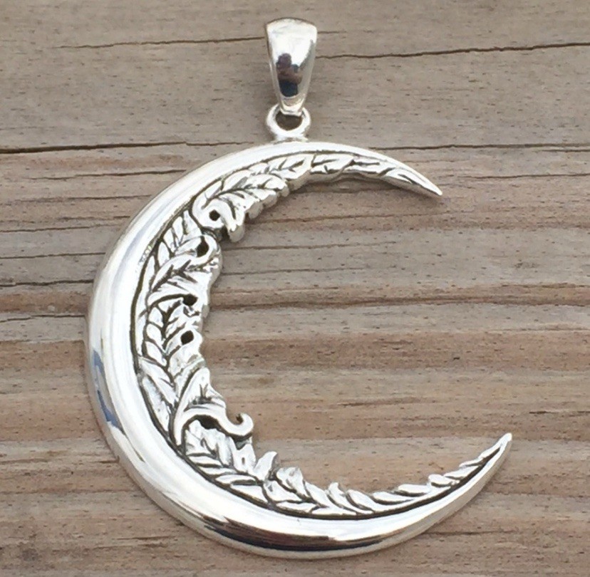 Large Moon Flower Pendant solid .925 Sterling Silver Magick Moon Peter Stone