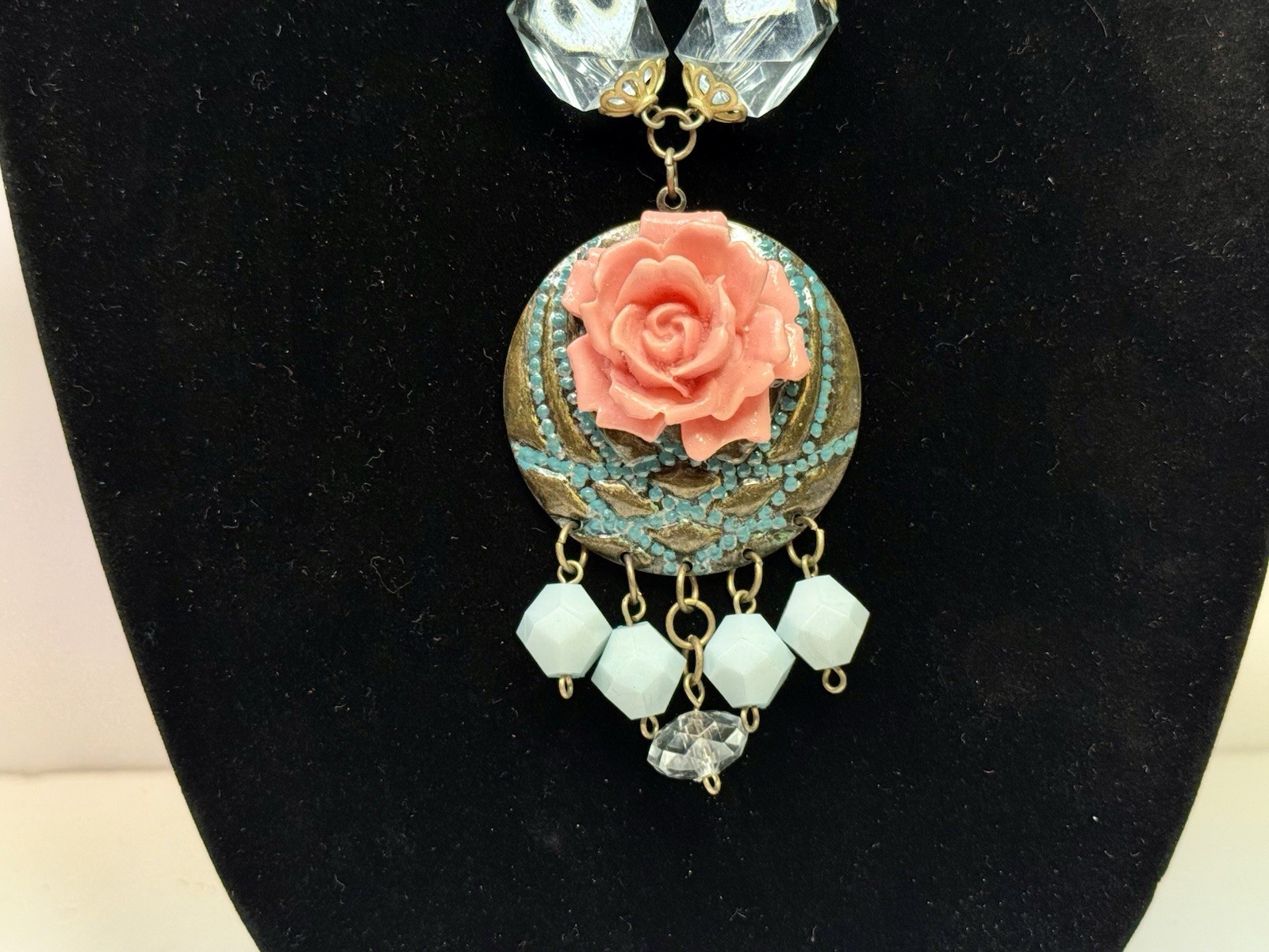 Combined Shipping Peach and Turquoise Colored Beaded Necklace and Earrings #359