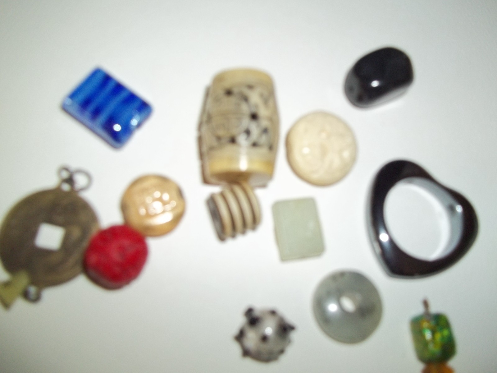 Asian style bead lot carved resin jade look glass craft beads ojime style