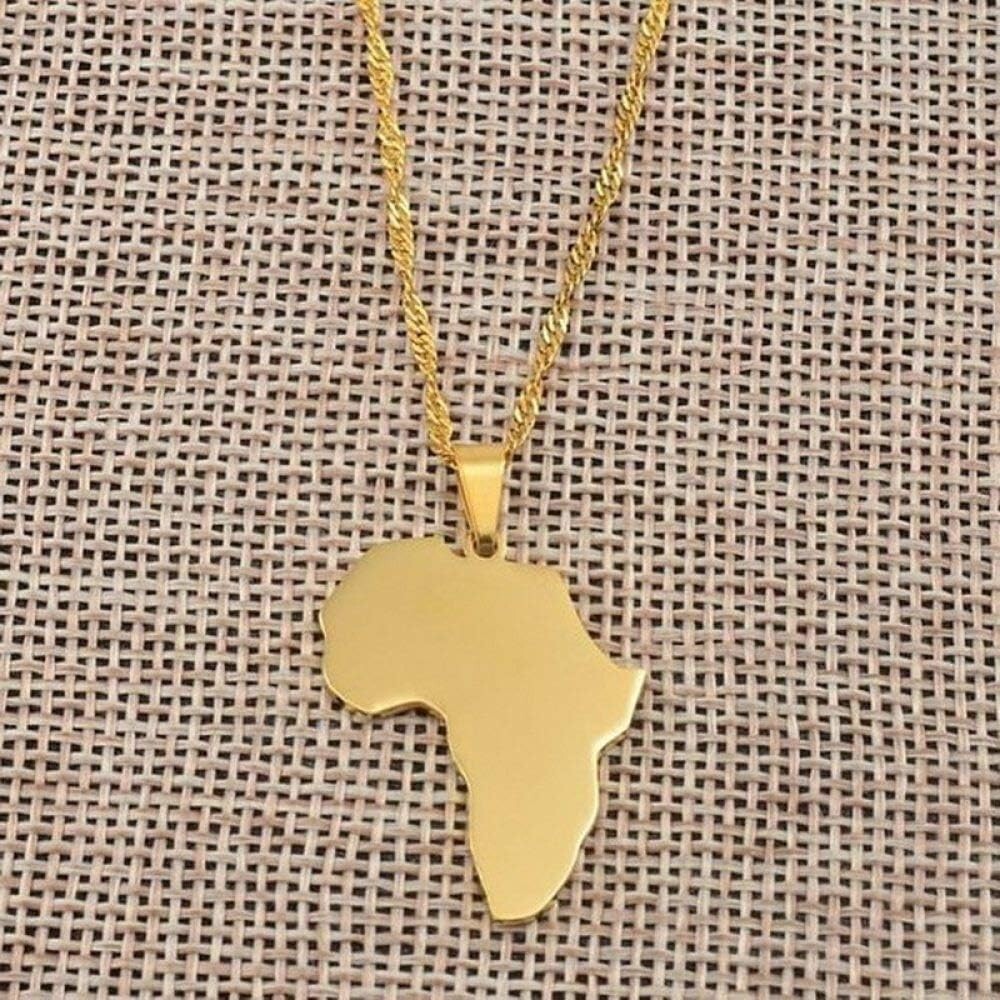 Africa Gold Pendant Necklace – African Continent Map Outline