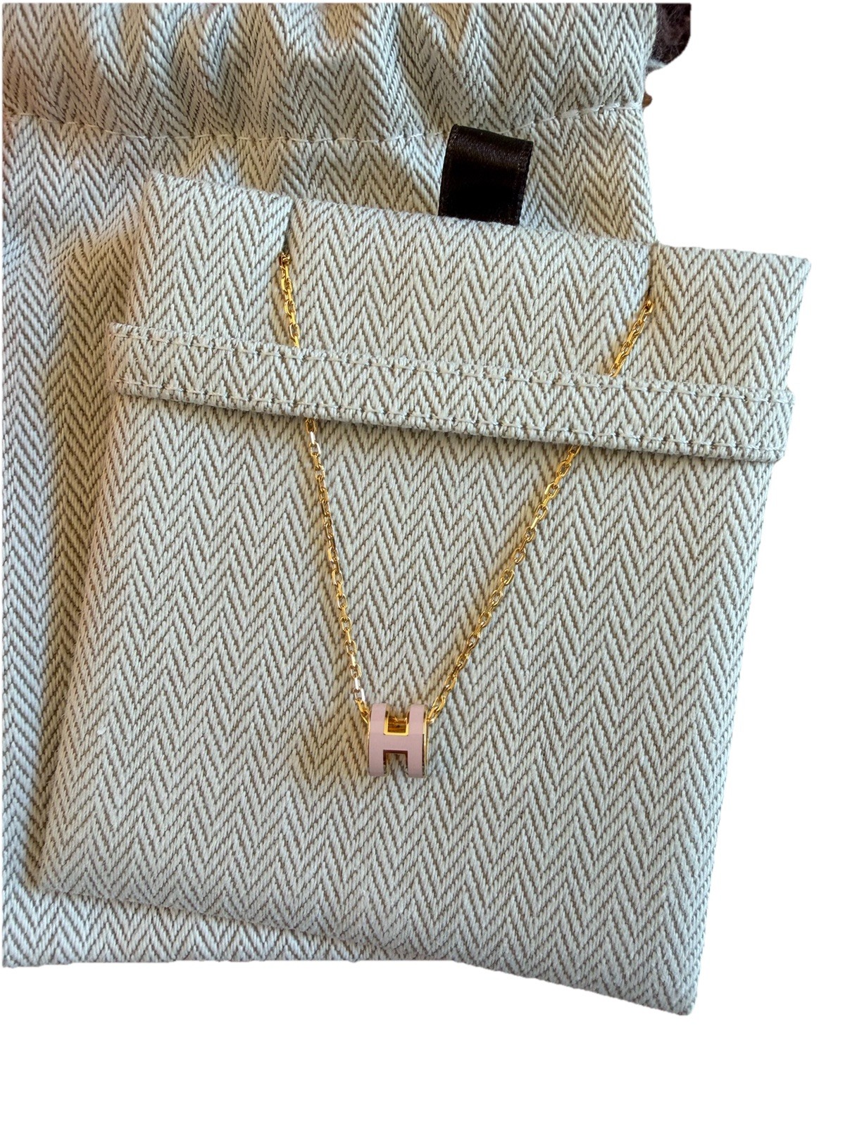 HERMÈS Mini pop H Pendant Necklace Gold Tone Cable Chain Signed Made in France