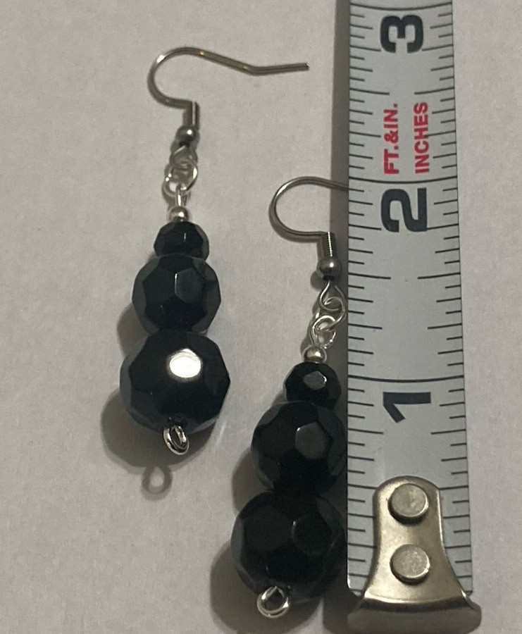 Onyx Obsidian Black Beaded Silver Handmade Boho Dangle Hook Drop Style Earrings