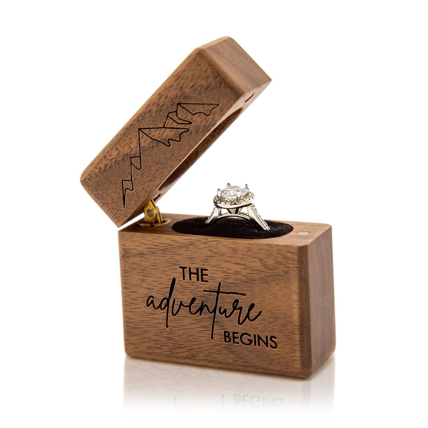 How About Forever Slim Walnut Wood Engagement Ring Box – Magnetic Pocket Wooden