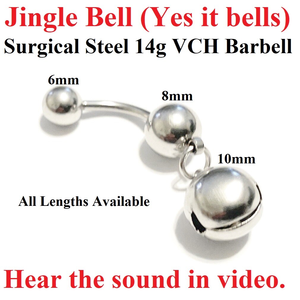 JINGLE BELL: It Bells, Surgical Steel Handcrafted 14g VCH Barbell. All Lengths.