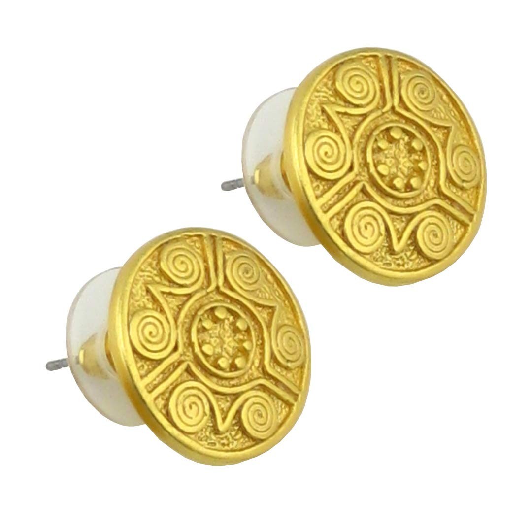 24k GP Pre-Columbian Gold Circle Disk 0.75″ Stud Earrings | Across The Puddle