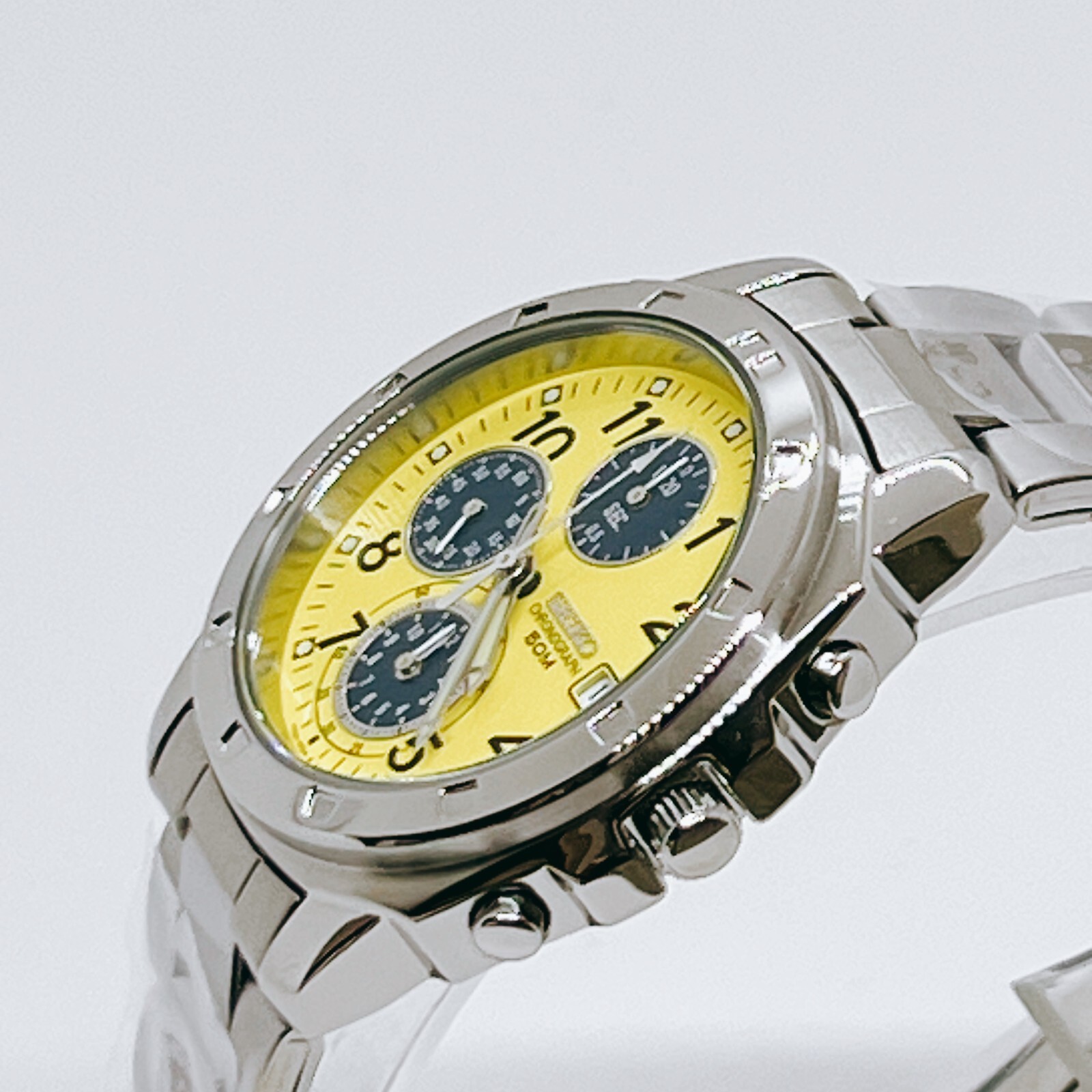 SEIKO SND409 Chronograph Yellow × Navy Stainless Steel Quartz Watch Men’s