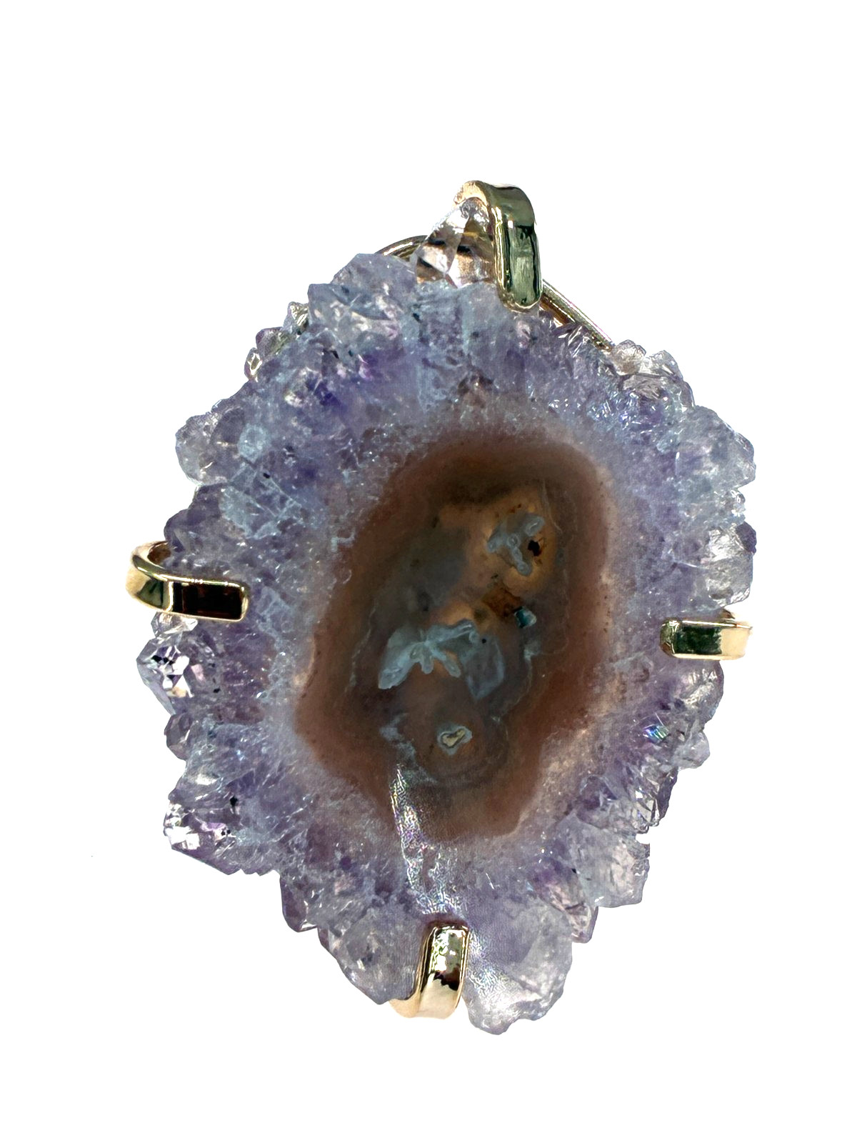 Kalifano Amethyst Stalactite Agate Gold Tone Adjustable Ring Shank Signed BR