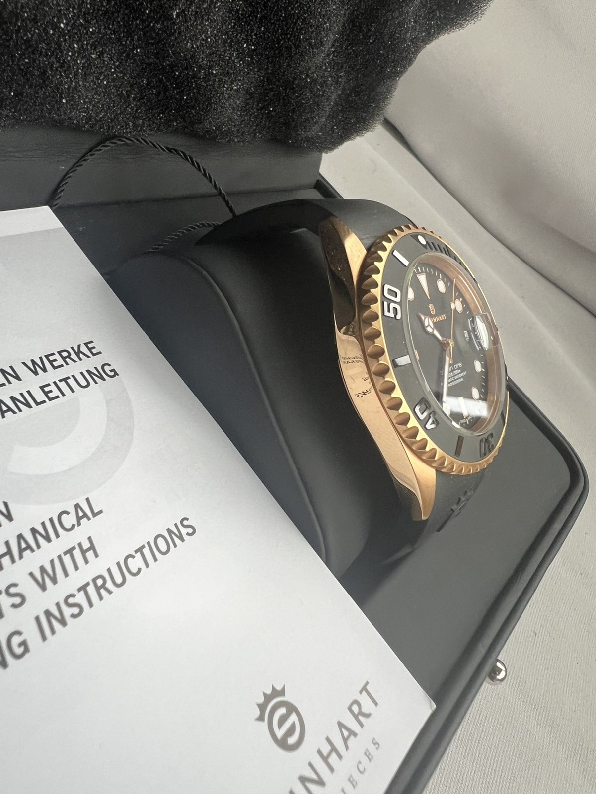 Steinhart Ocean One PINK GOLD 42mm Black Silicone Auto Swiss Dive Watch 103-0893