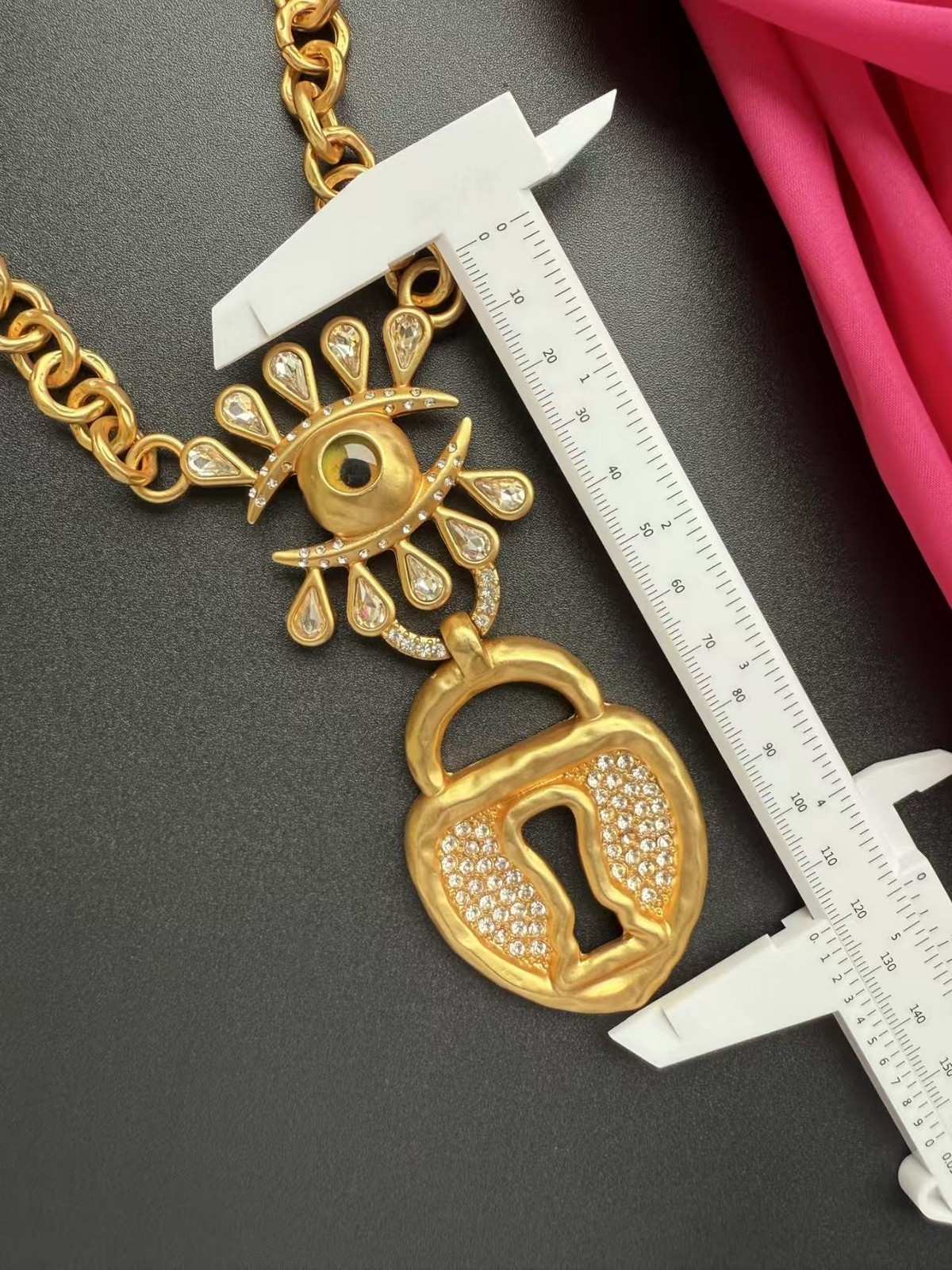 Devil’s Eye Keyhole Crystal Necklace Sweater Chain W Dust Bag