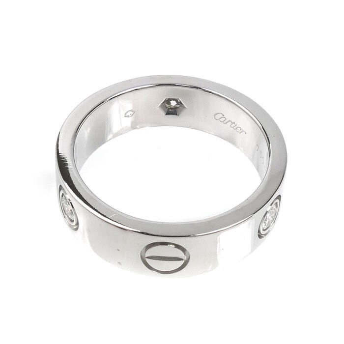 Cartier K18WG White Gold Love Ring Half Diamond US 6-6.25 #53 8.7g 801057